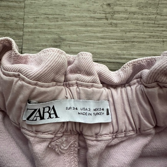 Zara paper bag Light Pink Elastic Waist Pants Sz S lightweight 2 distressed - Picture 4 of 6